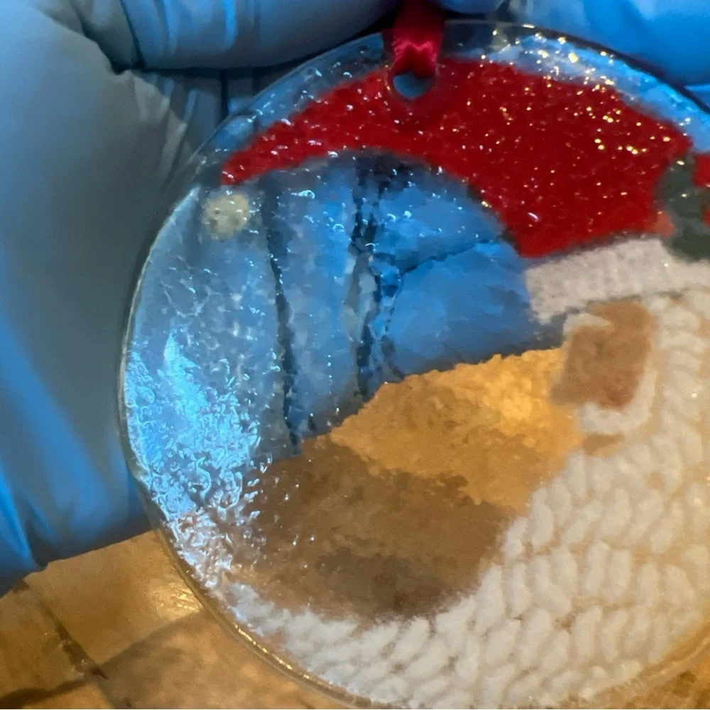 Santa Claus Glass Ornament with Red Ribbon